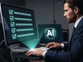 Person using AI-powered software to manage construction tasks on a digital dashboard